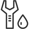 A wrench with a drop of oil next to it.