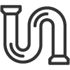 A black and white icon of a drain pipe on a white background.
