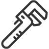 A black and white icon of a pipe wrench on a white background.