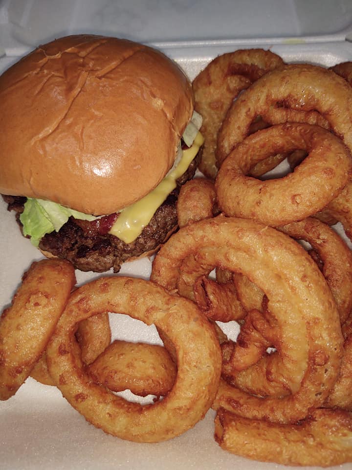 Burger with onion rings