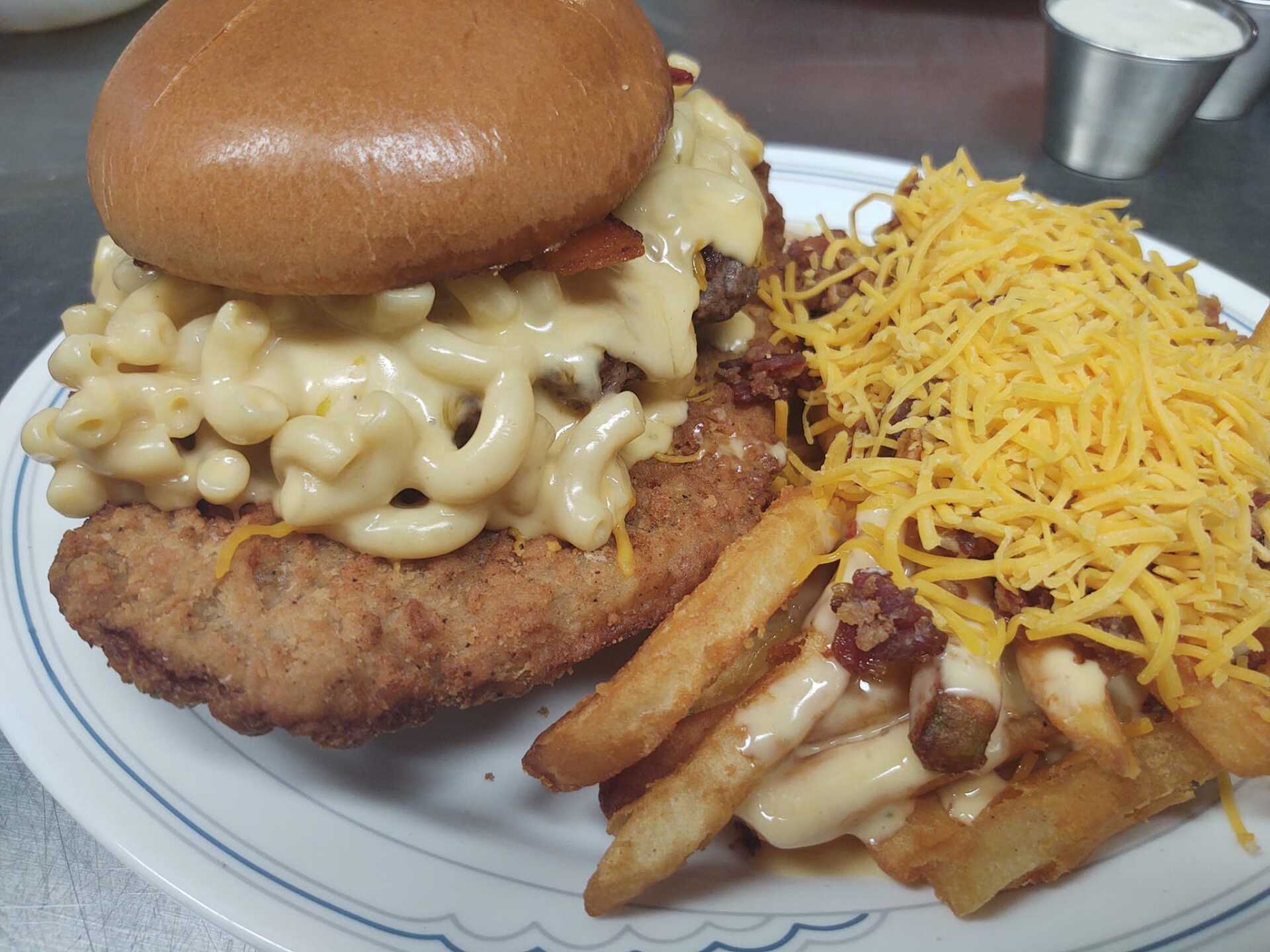 Chicken Burger with french fries and cheese
