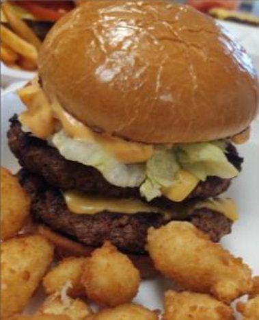 Double Patty Burger with potato tots