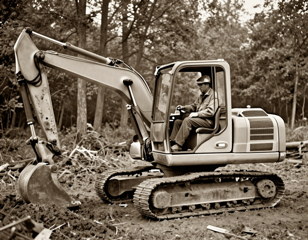 Archive photo of a worker on an old excavator
