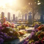 Tranquil cemetery bathed in sunlight