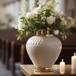 Cremation urn with flowers & candles