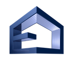 A blue house with the letter e inside of it