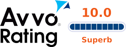 A logo for avvo rating with a blue triangle on it