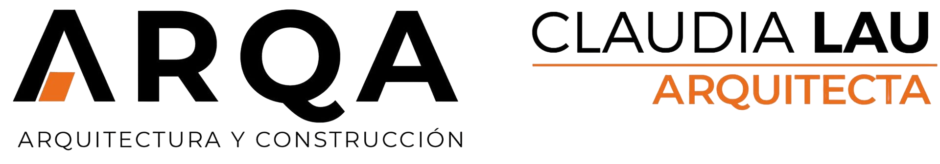 Logotipos de ARQA y Claudia Lau Arquitecta en negro y naranja sobre fondo blanco.