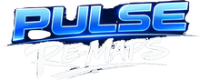 Blue and white stylized “PULSE” logo with handwritten “R3MIX” underneath on a white background