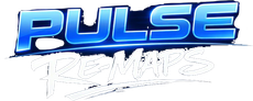 Blue and white stylized “PULSE” logo with handwritten “R3MIX” underneath on a white background
