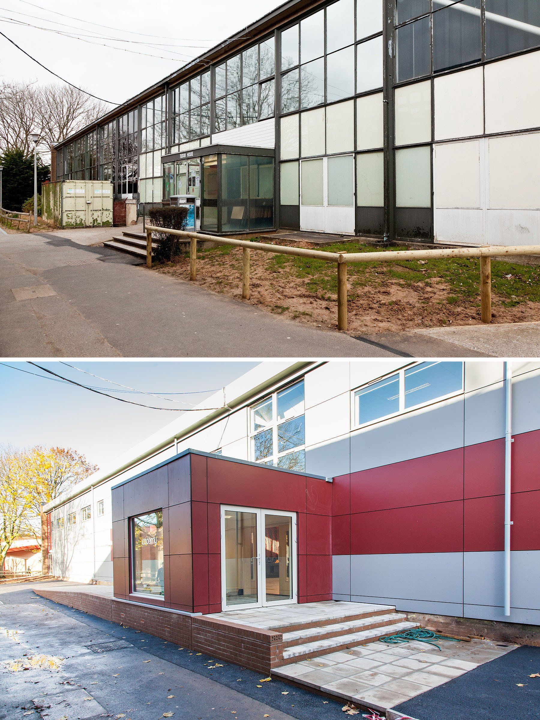 Churchill Academy entrance gymnasium before and after North Somerset