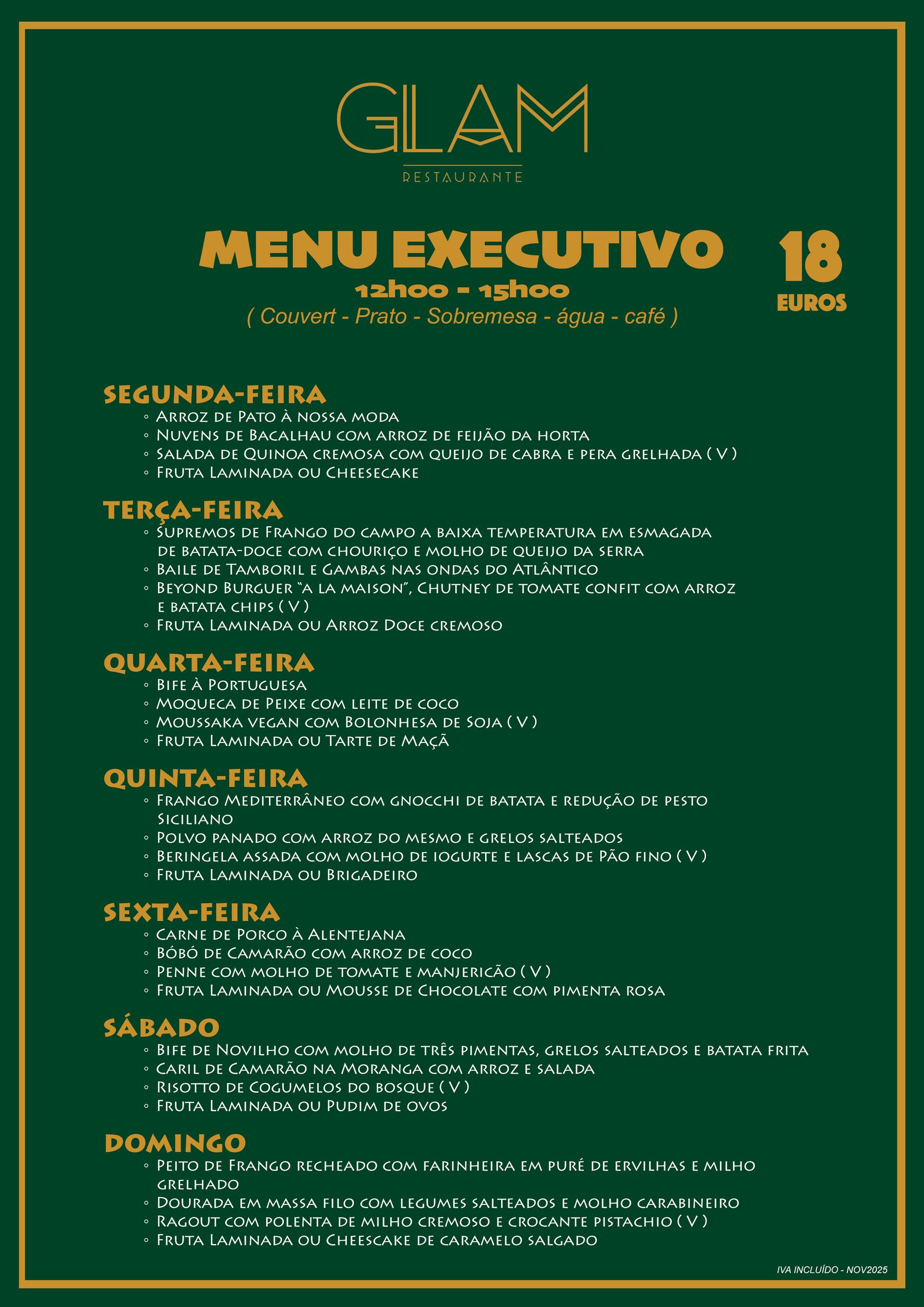 Restaurante Glam Menu Executivo
