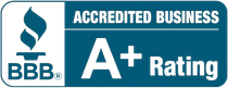 BBB Accredited Business logo, with A+ rating.