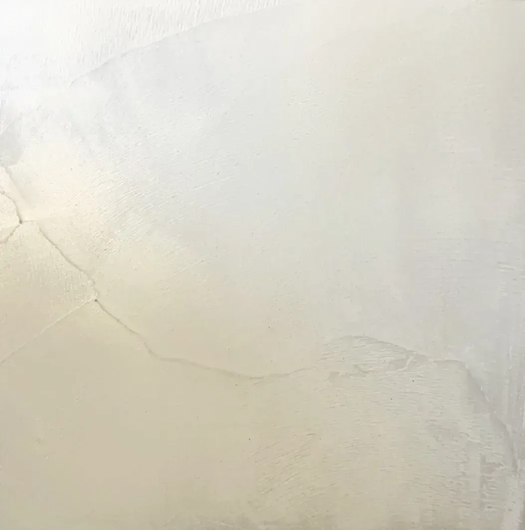 Off-white wall with visible cracks and texture.