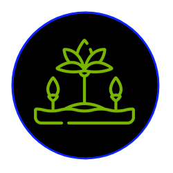 an icon of a plant growing out of the ground in a circle .
