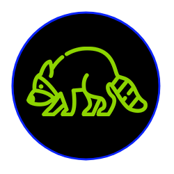 a green raccoon icon in a blue circle on a white background .