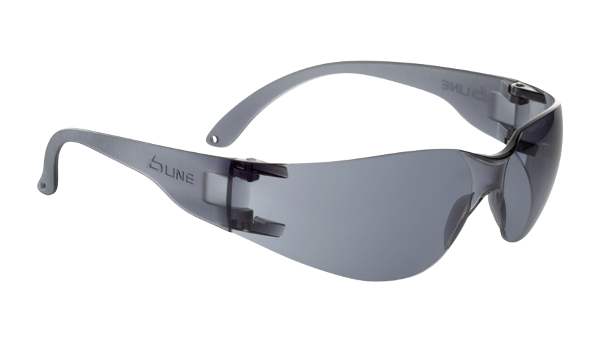 A pair of safety glasses with clear lenses on a white background