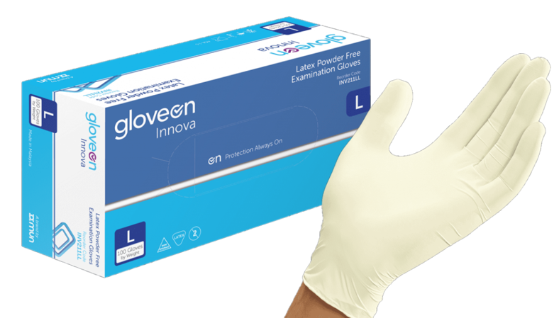 A blue and white box of gloveen innova gloves