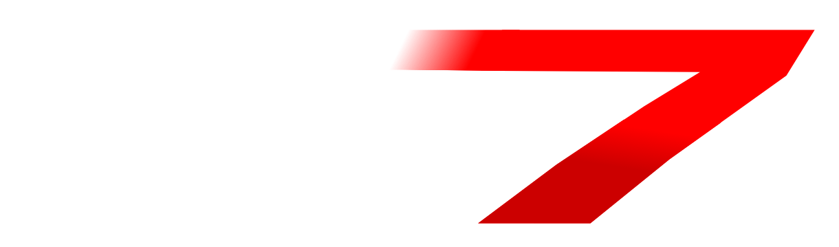 Red number 7 in a bold italic style on a white background