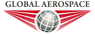 A logo for global aerospace with a globe and wings