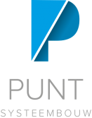 PUNT SYSTEEMBOUW-logo met een blauwe, gestileerde P boven grijze tekst op een witte achtergrond.