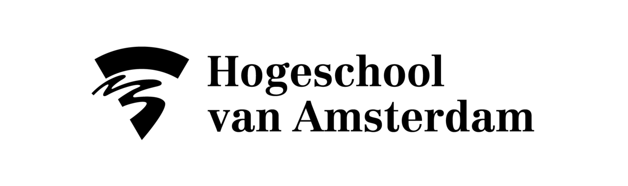 Logo van de Hogeschool van Amsterdam met een zwart gestileerd embleem en tekst op een witte achtergrond.