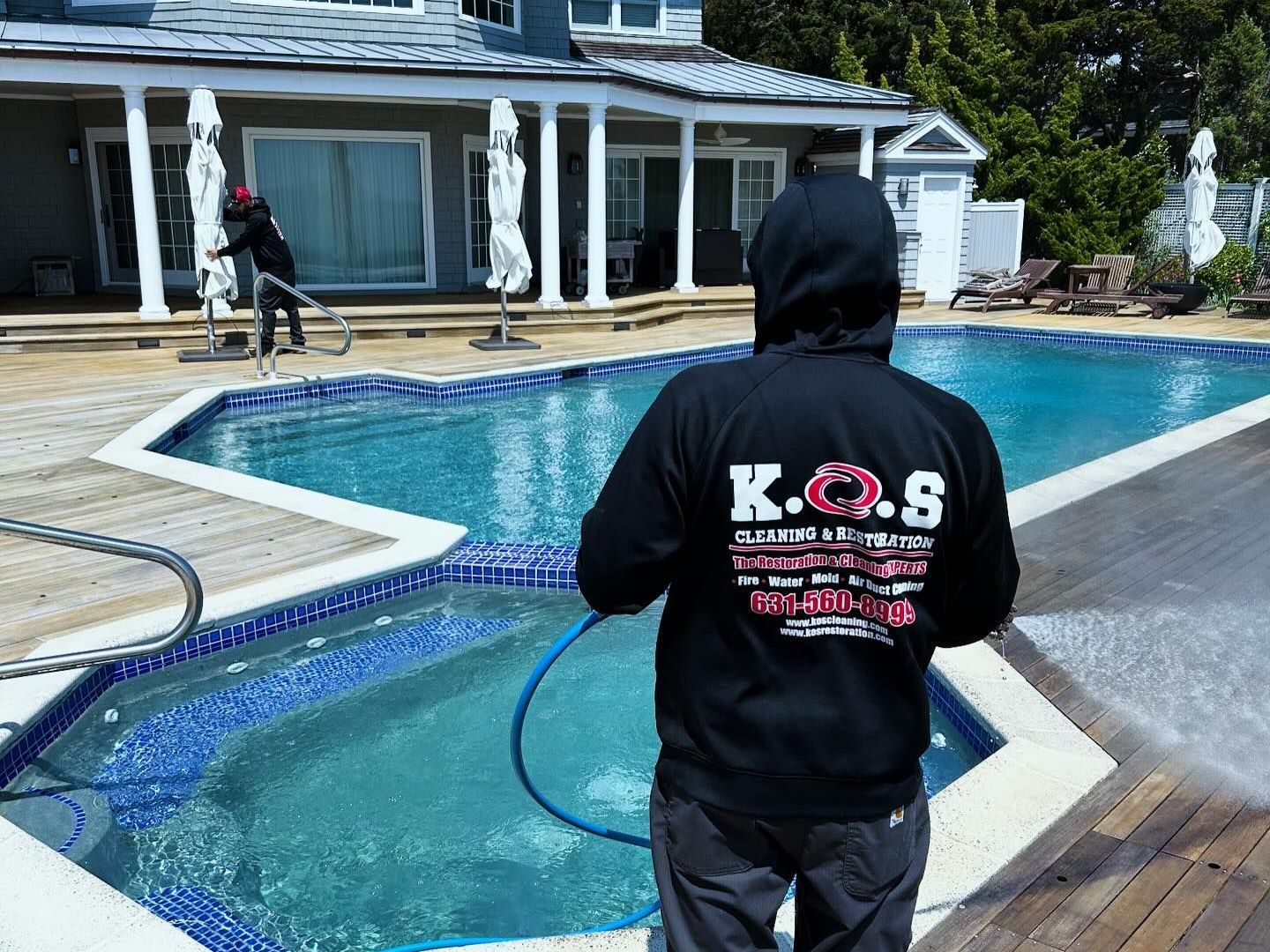 pool deck cleaning at a home in Suffolk County by K.O.S. Cleaning