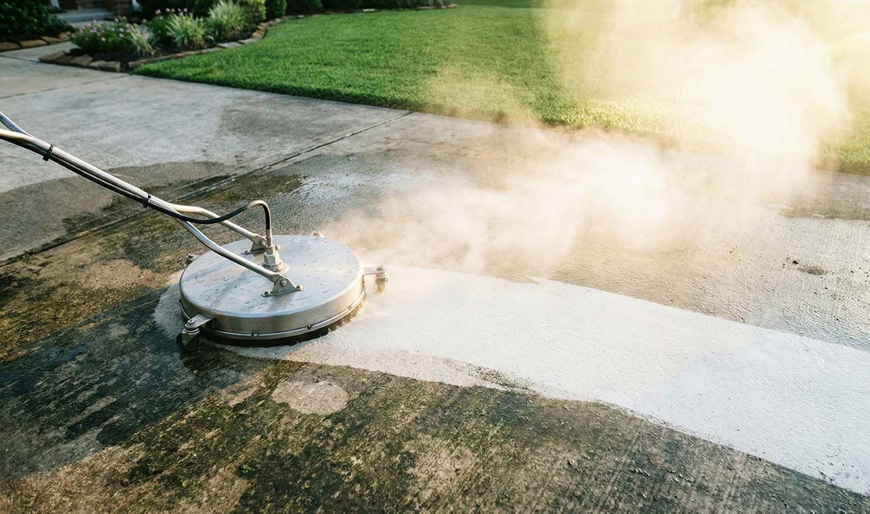 concrete driveway cleaning at a home in Suffolk County NY