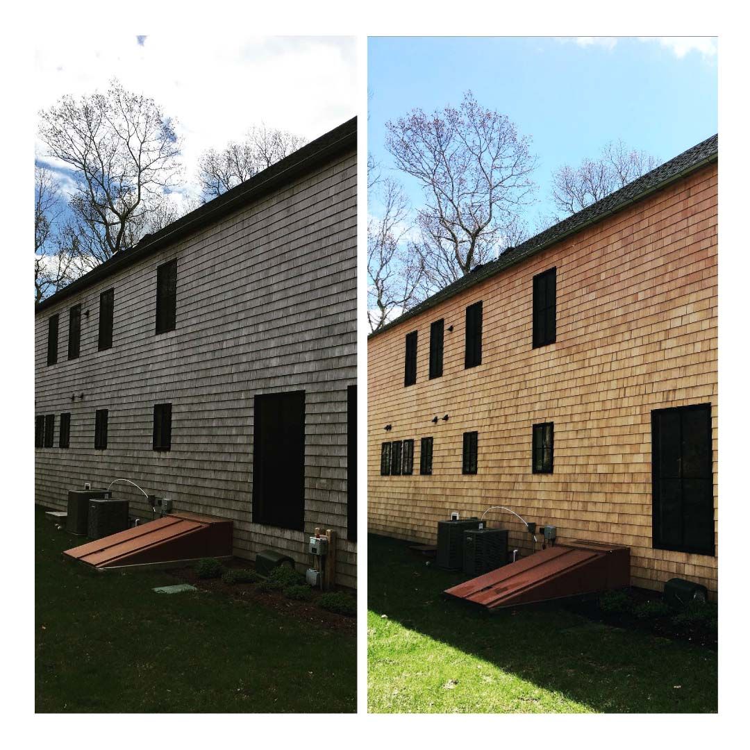 a before and after picture of a brick building