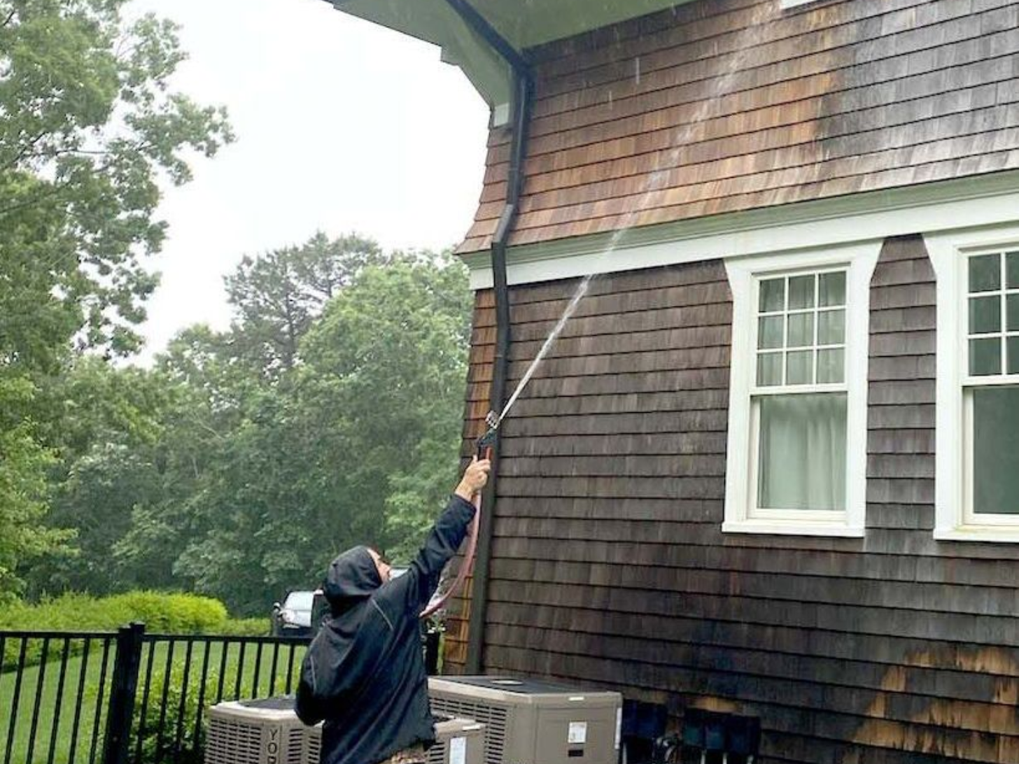 cedar shake soft washing service at a home in Suffolk county NY