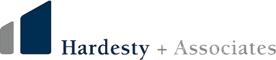 Hardesty + Associates logo with blue and gray geometric icon and dark serif text