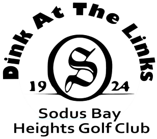 Pink At The Links logo for Sodus Bay Heights Golf Club, black and white with “1924” around a stylized S.