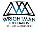 Wrightman Foundation for Historical Preservation logo with black and blue stylized roof icon and text.