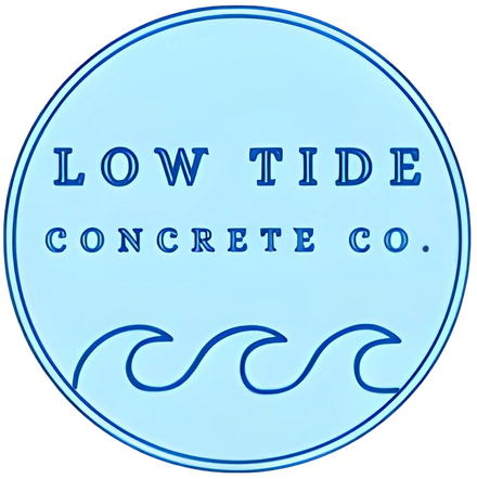 Low Tide Concrete Co. logo in blue circle with wave graphic and text
