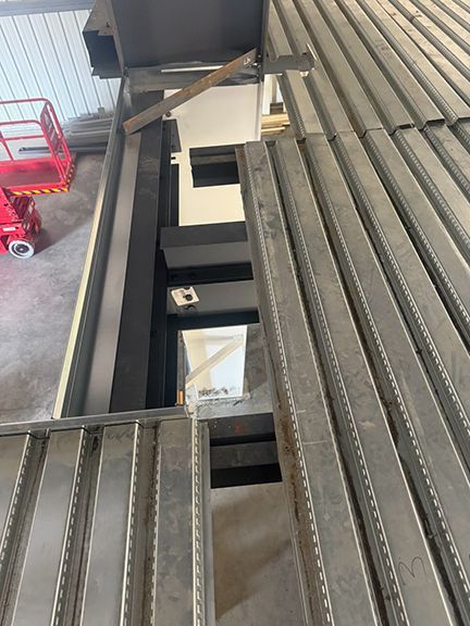Top view of metal flooring supports at PEMB project in Ganges, British Columbia.