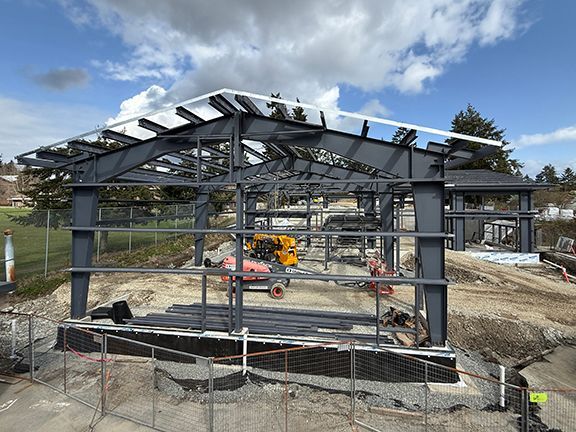 Construction progresses on a forestry manufacturing plant for Windsor Plywood.