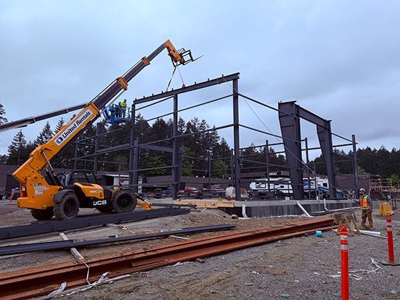 Double Black Construction PEMB project site with primary framing almost complete