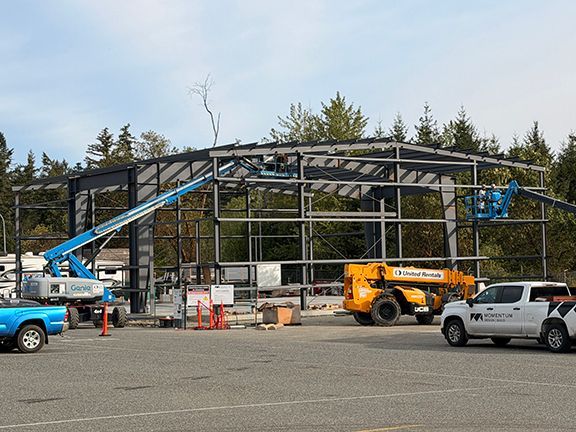Steel framing almost complete for British Columbia PEMB project.