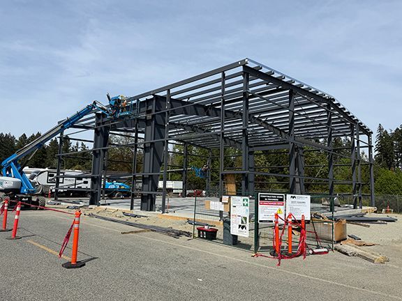 Construction site for an industrial steel building project