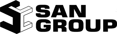 The san group logo is black and white and looks like a brick wall.