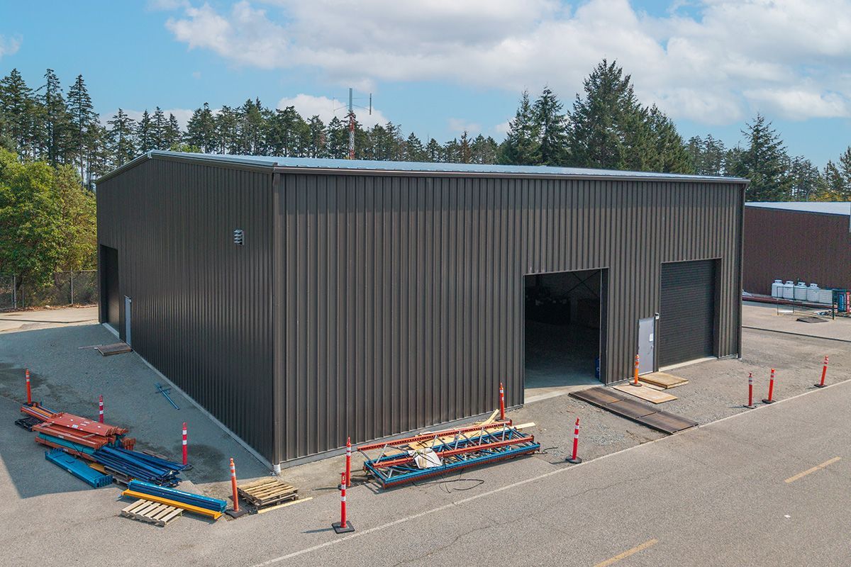 Front view of inventory storage building erected for VMAC