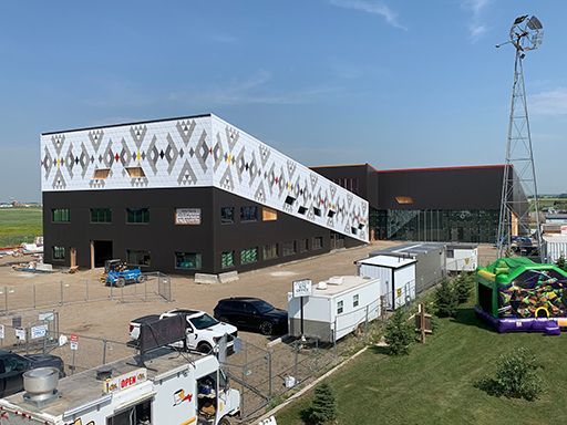 An aerial view of the community center building in Brandon, MB for Waywayseecappo First Nation.