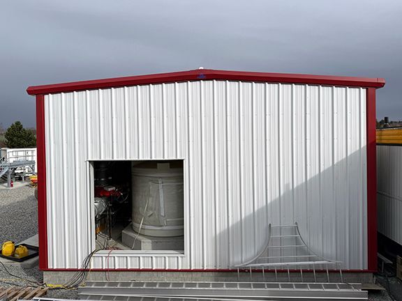 Pre-engineered steel building storing jet fuel at Vancouver Airport.