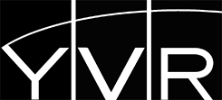 A white logo on a black background that says yvr