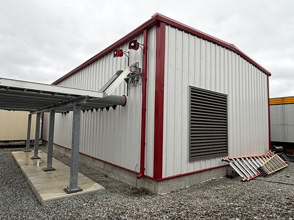 Completed jet fuel pump house at Vancouver airport showing lines in and out
