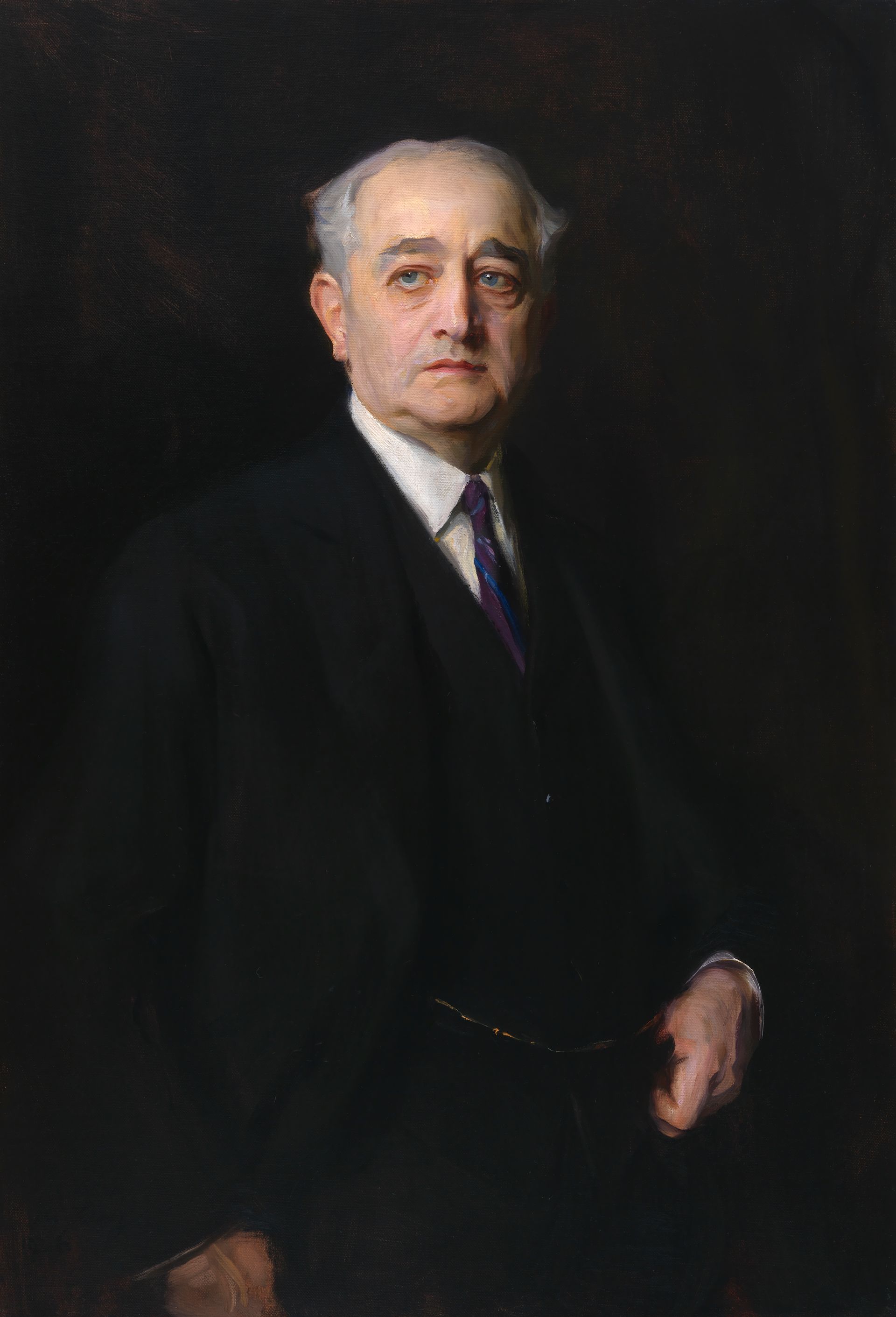 It is a portrait of a man in a suit and tie.