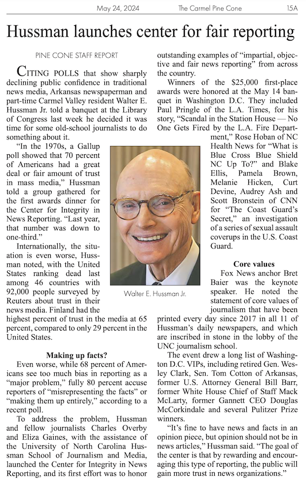 A newspaper article about Walter Hussman