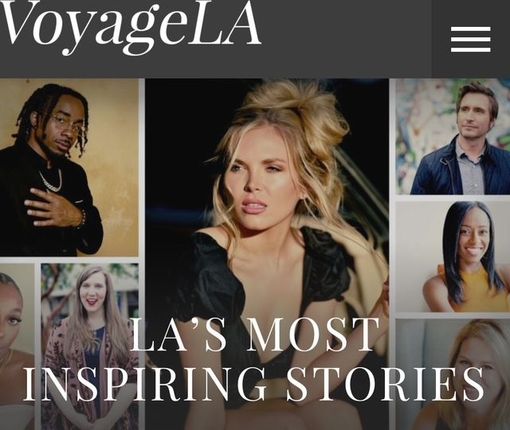 VoyageLA website homepage featuring multiple photos of people, with text VoyageLA website homepage featuring multiple photos of people, with text