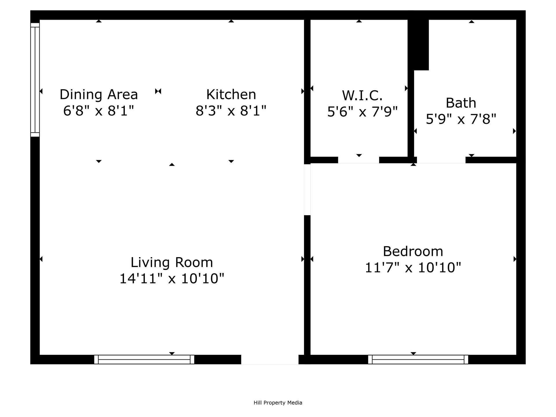 Floor plan layout for a one bed apartments at Rosewood apartments
