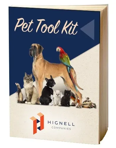 A book with a dog , cats , and a parrot on the cover.